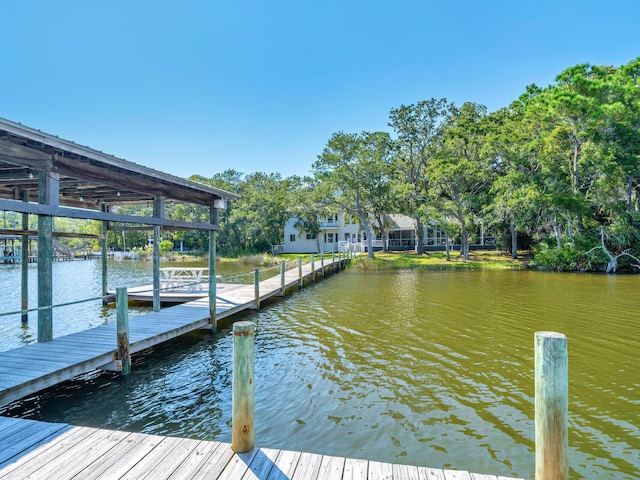 dock area with a water view