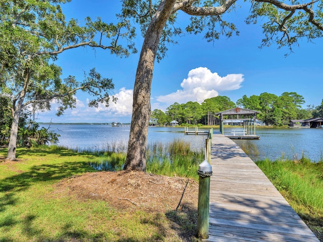 view of dock with a water view