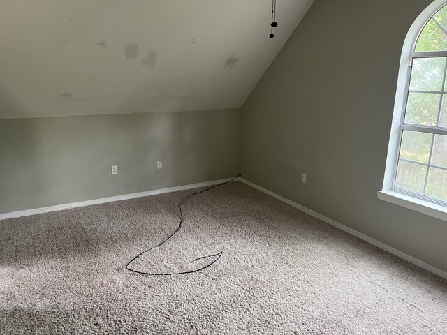 additional living space with vaulted ceiling and carpet flooring