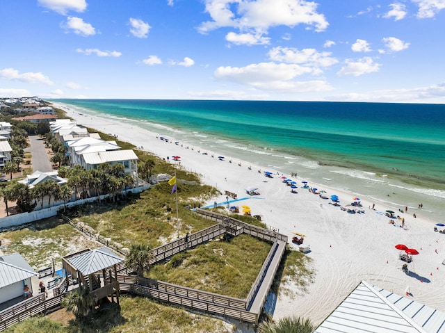 aerial view with a view of the beach and a water view