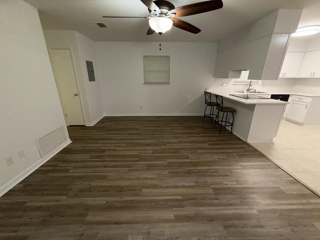 4 3rd Ave, Shalimar, FL 32579 - interior space featuring a ceiling fan, visible vents, a sink, electric panel, and wood finished floors