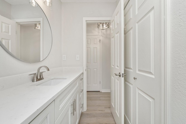 bathroom with vanity and wood finished floors