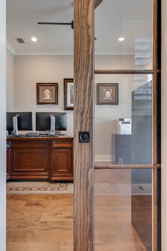 office space featuring light hardwood / wood-style floors