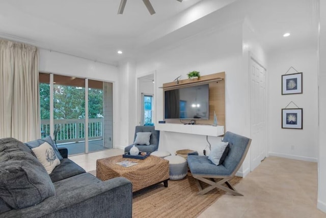 living room with ceiling fan