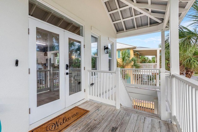 wooden terrace with french doors