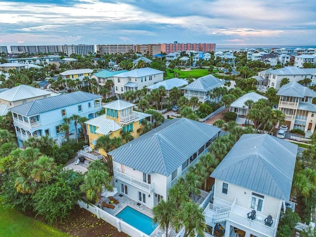 view of aerial view at dusk