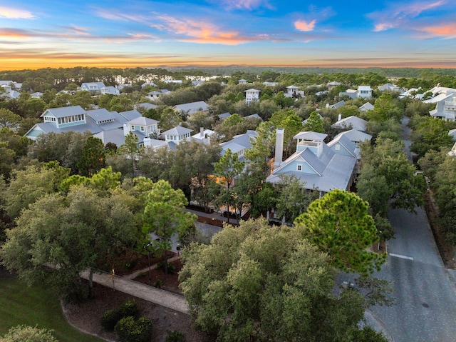 view of aerial view at dusk