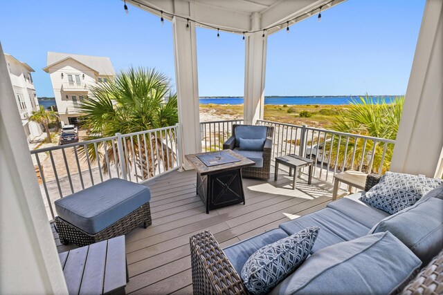 deck with a water view