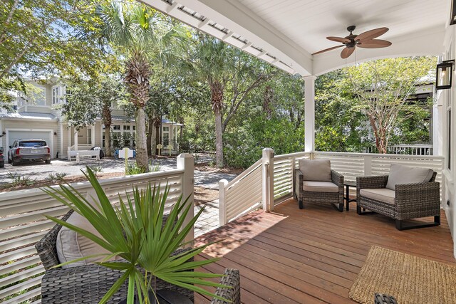 wooden terrace with ceiling fan