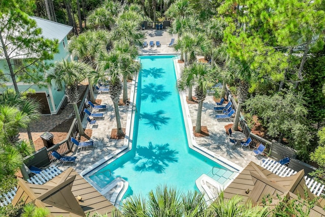 view of swimming pool with a patio area