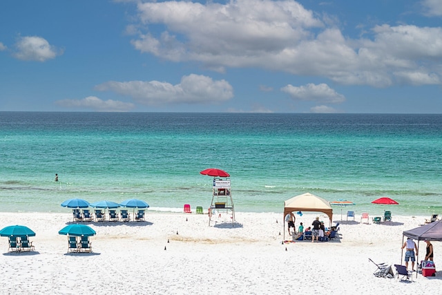 property view of water featuring a view of the beach