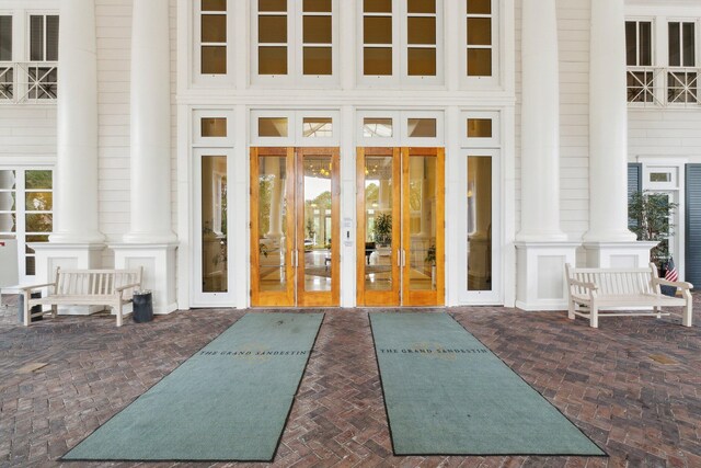 doorway to property featuring french doors