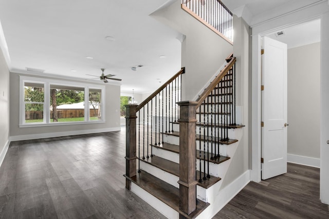 601 Third Ave, Destin, FL 32541 - stairs with visible vents, baseboards, wood finished floors, and a ceiling fan