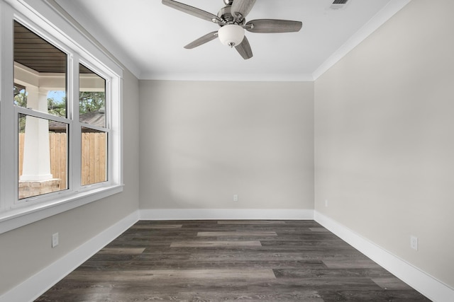 601 Third Ave, Destin, FL 32541 - unfurnished room with ceiling fan, baseboards, dark wood-type flooring, and ornamental molding