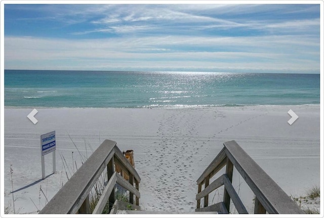 property view of water featuring a view of the beach