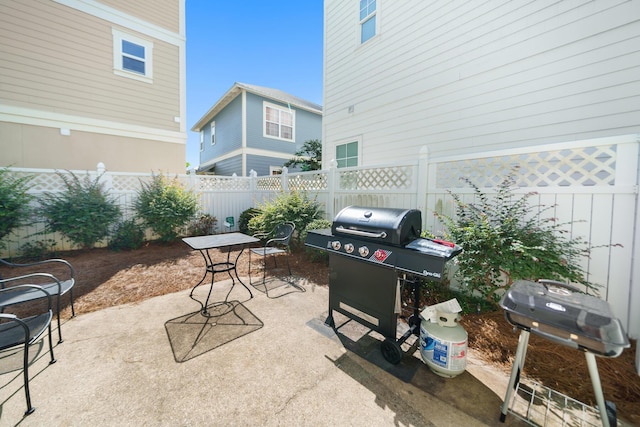 view of patio / terrace featuring a grill and a fenced backyard