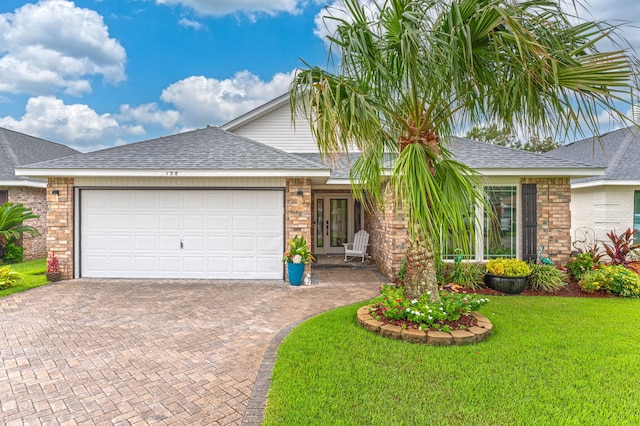 view of front of house featuring a garage and a front yard