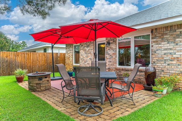 view of patio / terrace with an outdoor fire pit