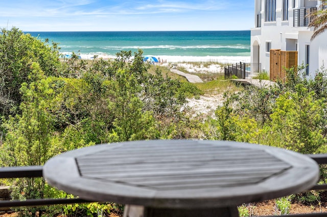 view of water feature featuring a beach view