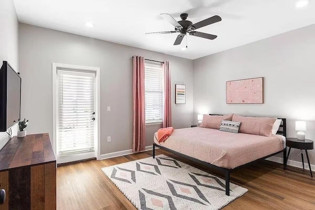 bedroom featuring multiple windows and hardwood / wood-style flooring