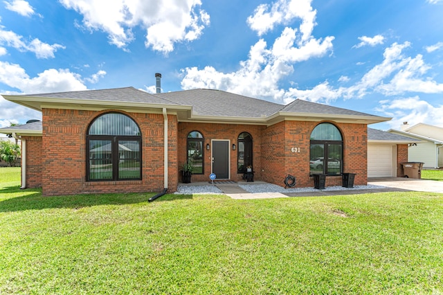 view of front facade featuring a garage and a front lawn