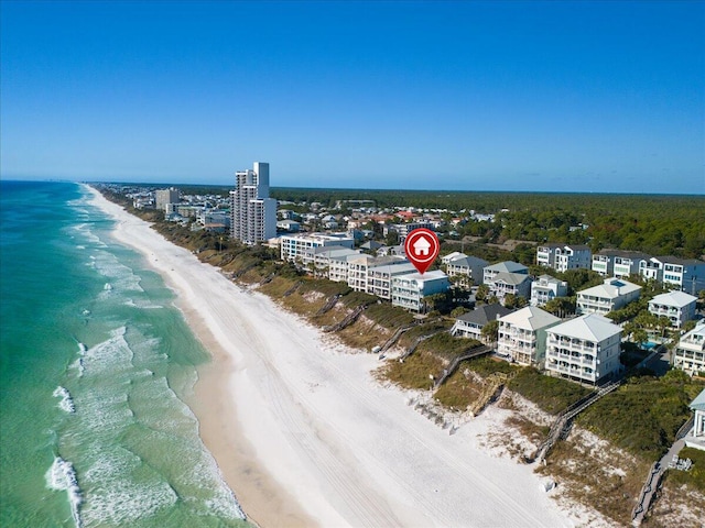 aerial view with a view of the beach and a water view