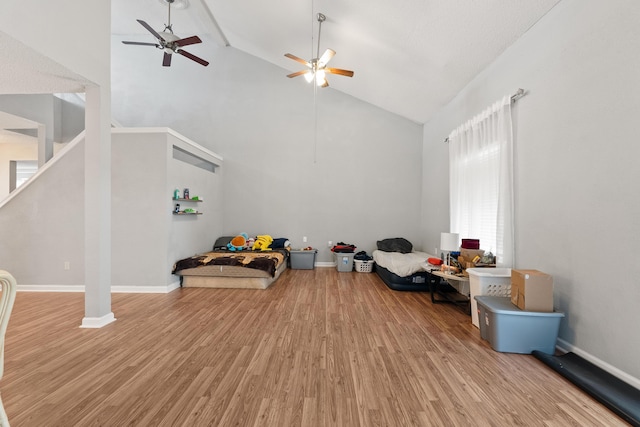 1840 E Mallard Dr Apt C, Panama City, FL 32404 - rec room with wood finished floors, high vaulted ceiling, and ceiling fan