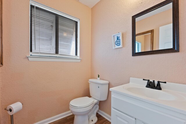 bathroom featuring vanity, toilet, and wood-type flooring