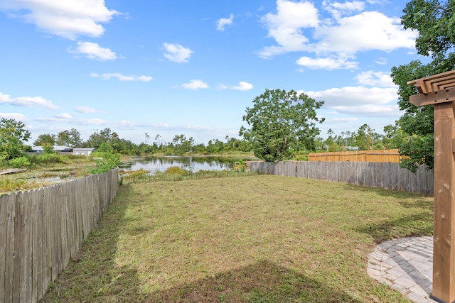 view of yard with a water view