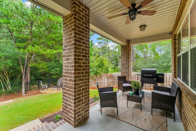 view of patio / terrace with outdoor lounge area and ceiling fan