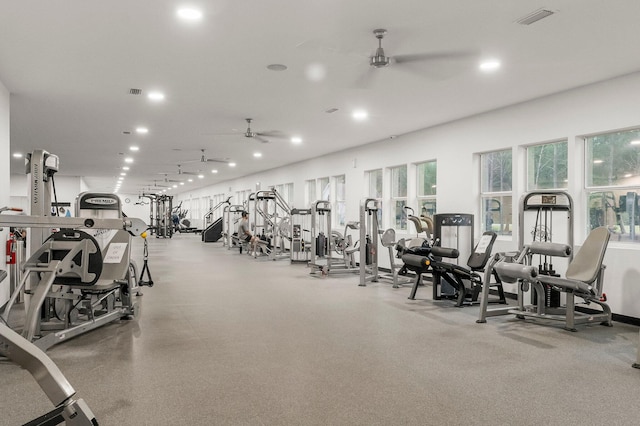 gym with ceiling fan