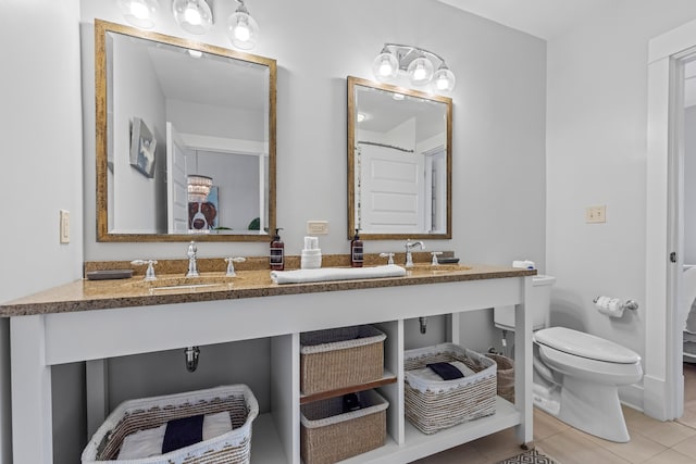 bathroom featuring vanity, toilet, and tile patterned floors