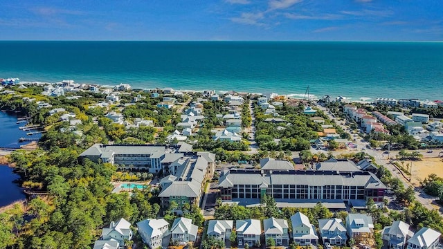 aerial view with a water view and a residential view