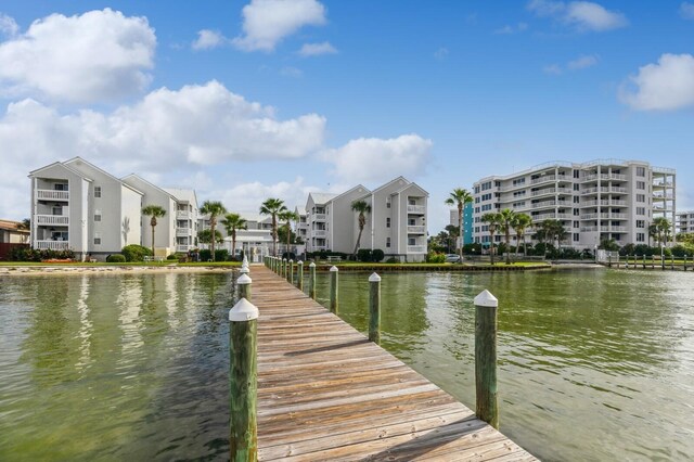 view of dock with a water view