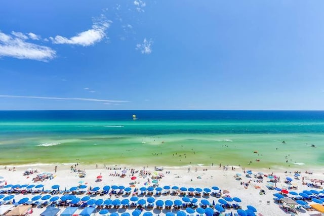 aerial view with a view of the beach and a water view