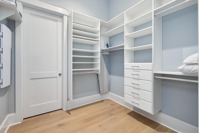 spacious closet featuring light hardwood / wood-style flooring