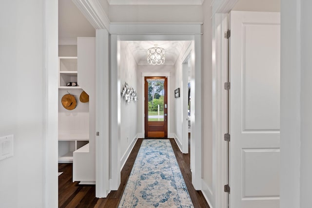 interior space featuring dark hardwood / wood-style floors and a chandelier