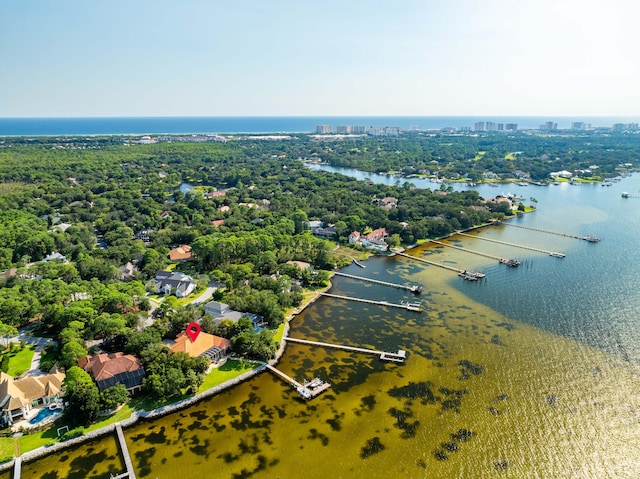 aerial view featuring a water view