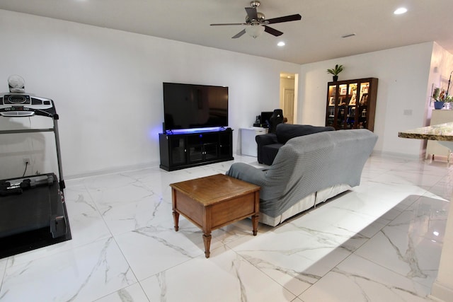 living room featuring ceiling fan