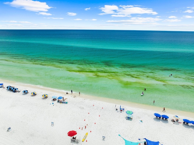 property view of water featuring a beach view