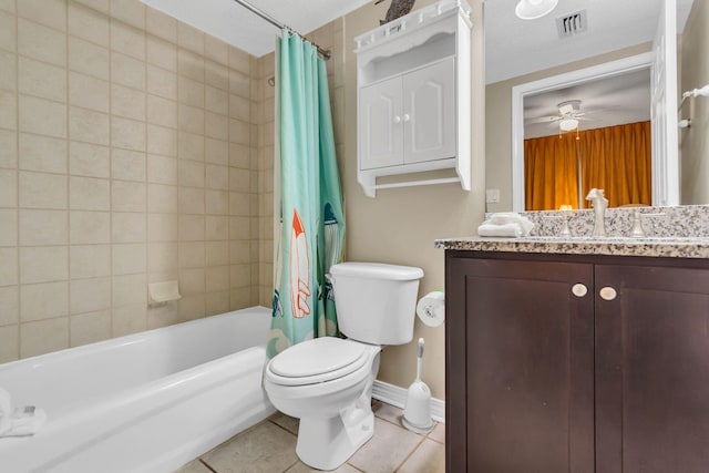 520 Santa Rosa Blvd Unit 301, Fort Walton Beach, FL 32548 - full bath with visible vents, toilet, vanity, shower / bath combination with curtain, and tile patterned flooring