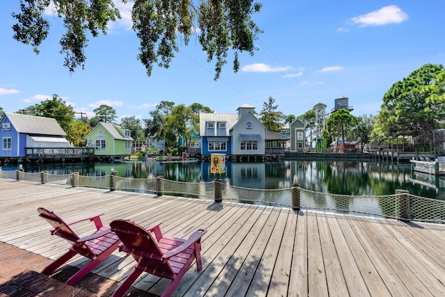 view of dock with a water view