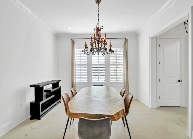 dining room featuring ornamental molding and a notable chandelier