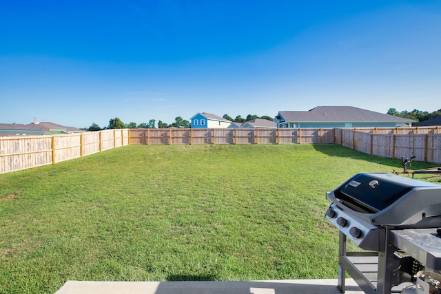 view of yard with a fenced backyard