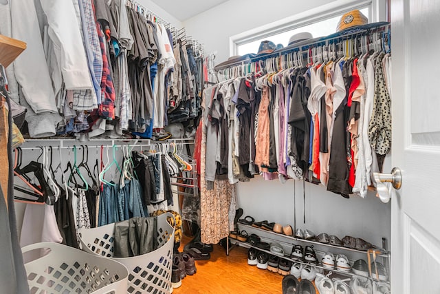 spacious closet with hardwood / wood-style floors