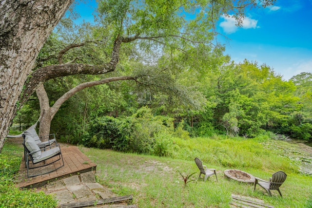 view of yard featuring a fire pit