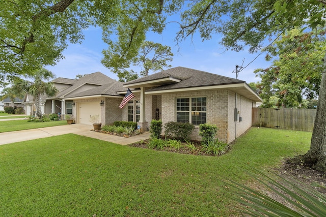 view of front of house featuring a garage and a front yard