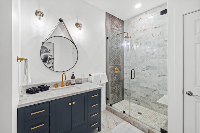 bathroom featuring vanity and walk in shower