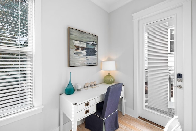 home office with light wood-type flooring