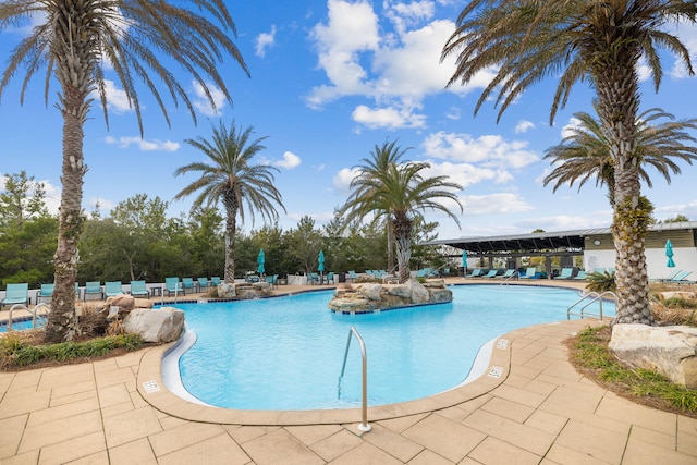 view of pool with a patio area and a gazebo